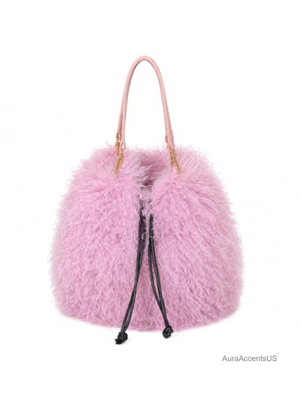 Curly Faux Fur Bucket Bag Plush Drawstring Shoulder Purse